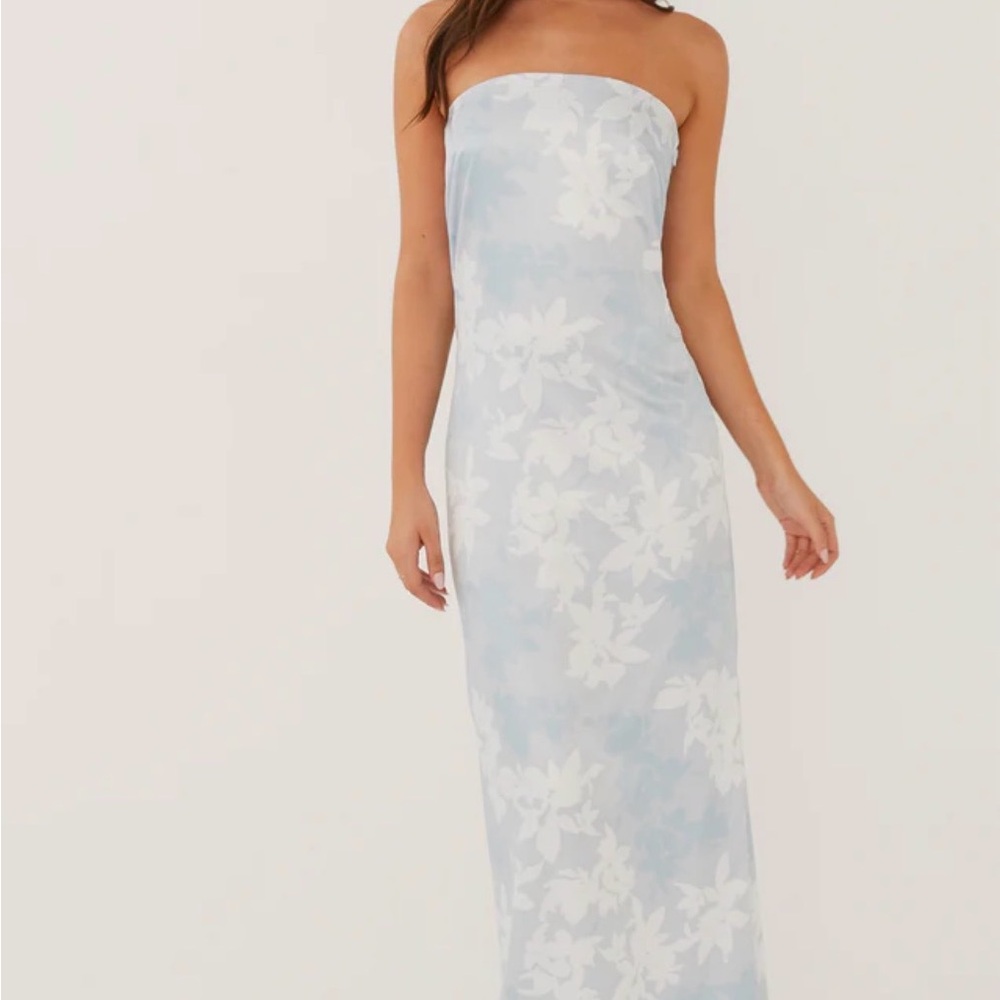 Peppermayo Strapless Blue and White Dress